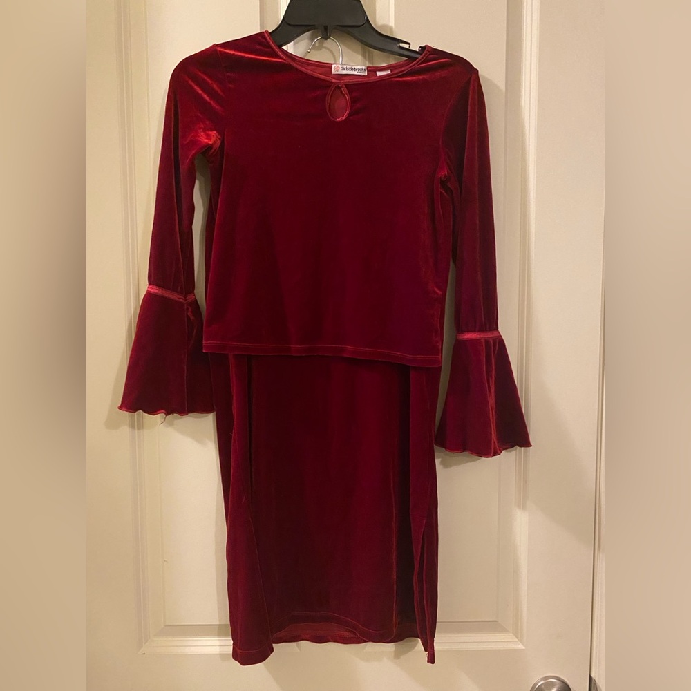 Girls Elegant vintage Red Velvet two piece size M